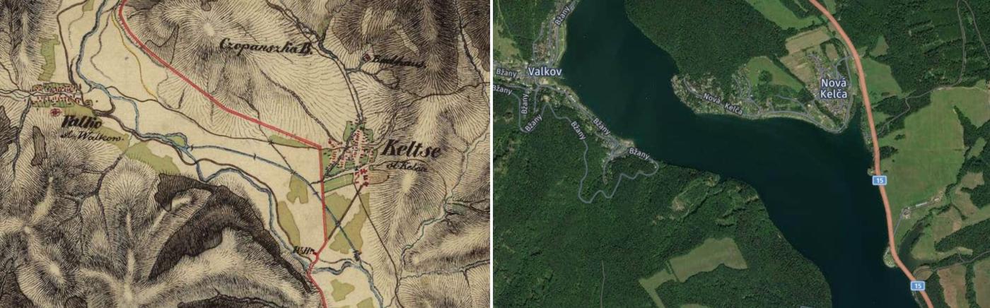 Priestor vodného diela Domaša 1780 vs 2020