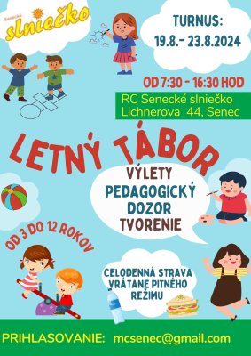 Denný tábor pre dieťa v termíne od 19.8. -23.8.2024
