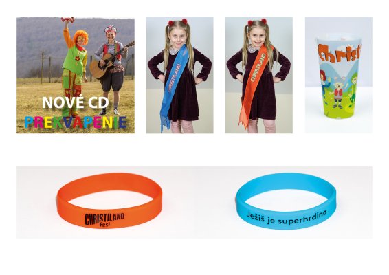 Nové CD PREKVAPENIE + modrá a červená šerpa + náramok Christiland fest + náramok Superhrdina + pohár Christiland