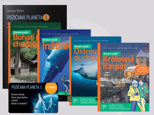 4 enviro-zošity + publikácia Požičaná planéta I. + USB karta so 4 filmami