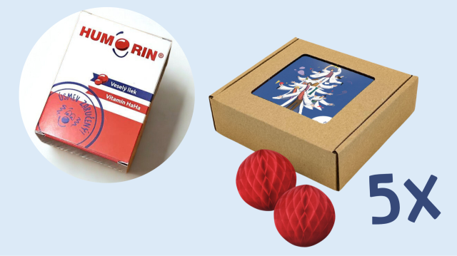 5x Krabička vianočných ozdôb so silou meniť svet a 1x HUMORIN - liek proti zlej nálade