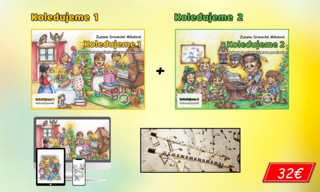 1 ks KOLEDUJEME 1 + 1 ks KOLEDUJEME 2  + 1 ks CERUZKA + 4ks WALLPAPERS