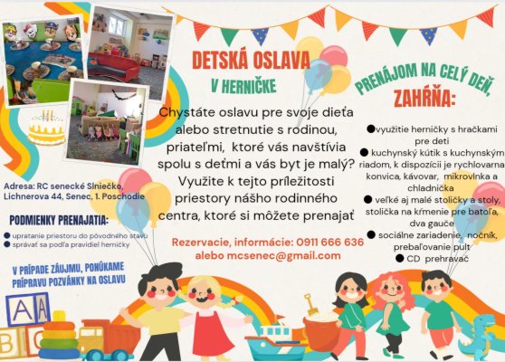 Prenajatie herničky RC Senecké slniečko na súkromnú oslavu na 1 deň