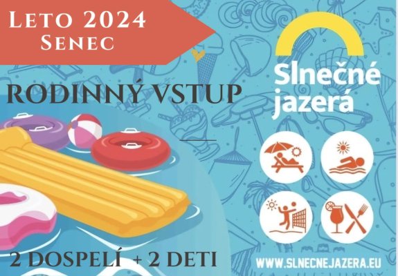 Rodinný vstup na Slnečné jazerá v Senci počas letnej sezóny 2024