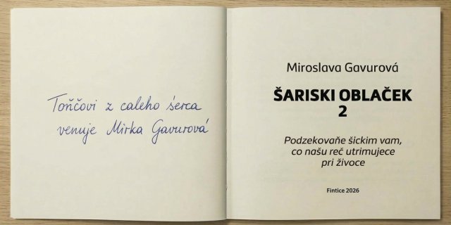 1 ks kňiški Šariski oblaček2 s venovaňom a potpisom autorki