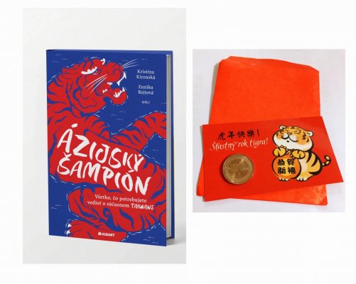 Kniha Ázijský Šampión + novoročné prianie do roku tigra s taiwanskou mincou pre šťastie