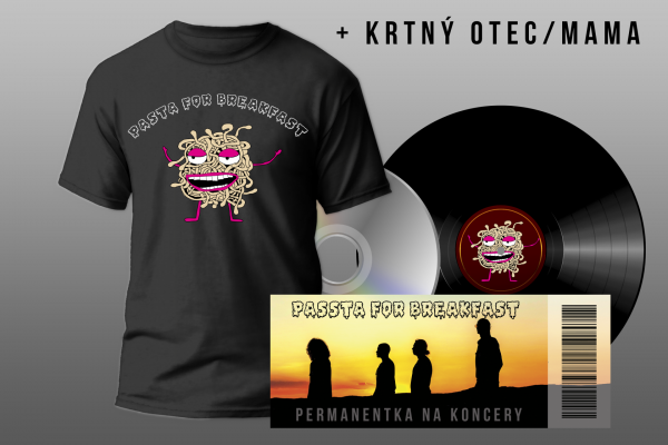 Verejné poďakovanie + podpísané CD debutového albumu + LP + tričko + lístok na koncert organizovaný kapelou + krstný otec LP