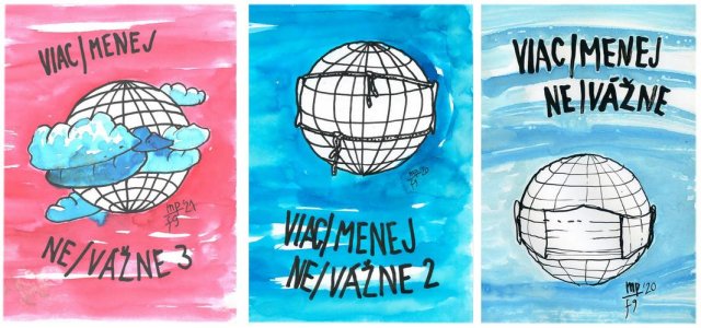 Tri knihy: prvý, druhý a tretí diel Viac/menej ne/vážne, Viac/menej ne/vážne 2 a Viac/menej ne/vážne 3 s podpismi autorov
